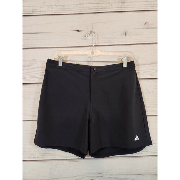Adidas Womens Black Solid Stretch High Rise Flat Front Athletic Short Size Large - Picture 1 of 7